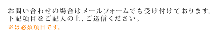 お問い合わせの場合はメールフォームでも受け付けております。下記項目をご記入の上､ご送信ください。※は必須項目です｡